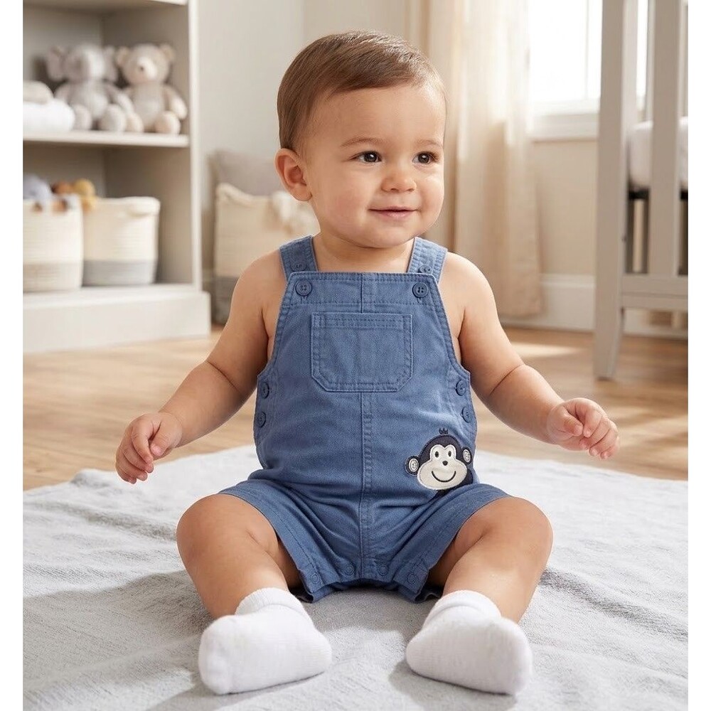 Carter's Baby Boys 24 Months Blue Monkey Shortall Overalls Romper